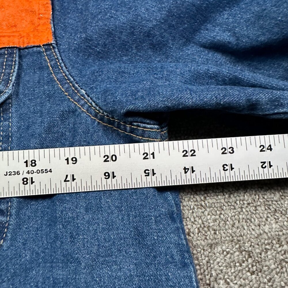 Women's Colorblock Denim & Plaid Jean Jacket - Orange/Blue - Picture 3 of 6